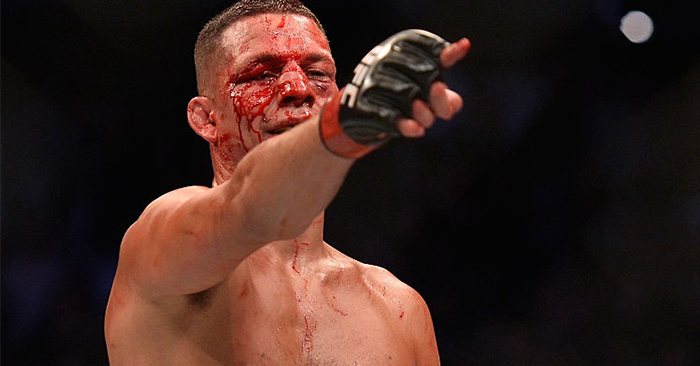 UFC's Nate Diaz covered in blood.