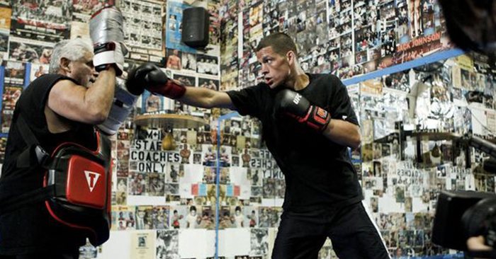 UFC star, Nate Diaz working with his boxing coach Richard Perez.