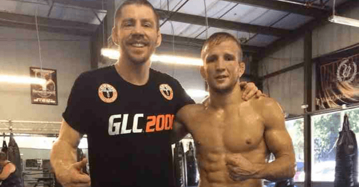 UFC bantamweight champion T.J. Dillashaw with his coach Duane Ludwig,