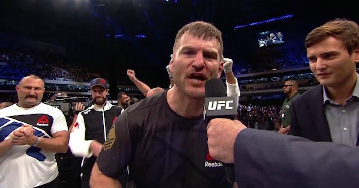 Stipe Miocic on the mic post fight