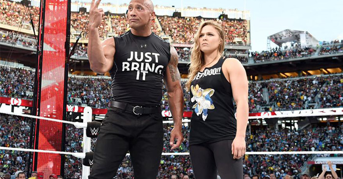 Ronda Rousey with The Rock at WWE Wrestlemania