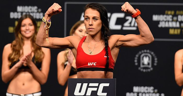 Former champion Joanna Jedrzejczyk at the weigh in.