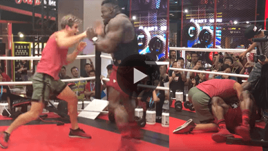 UFC lightweight star Sage Northcutt spars with a massive pro bodybuilder and shows him what mixed martial arts is all about.