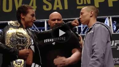 UFC strawweight champion Joanna Jedrzejczyk and number one ranked challenger Rose Namajunas come face to face.