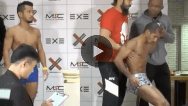 A fighter was allowed to weigh-in after being dragged to the scale, since he was unable to walk due to dehydration.