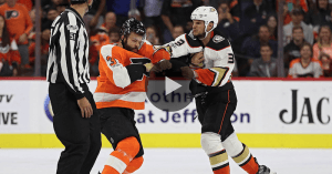 NHL Anaheim Ducks player Kevin Bieksa has gone insanely viral for landing a "Superman Punch" which is something right out of a high level UFC fight.