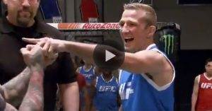 Check out what happens when former champ and teammate T.J. Dillashaw walks up and laughs at UFC bantamweight champ Cody Garbrandt.