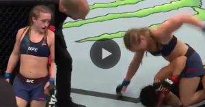 UFC female fighter Aspen Ladd threw out a war cry while she put a beating on Lina Lansberg in the octagon at UFC Fight Night 118 from Poland.