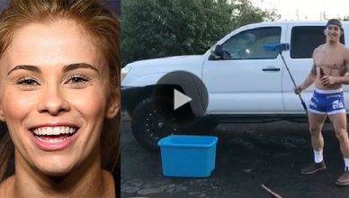 Check out UFC star Paige VanZant is putting her new man through the paces and making him wash her truck.