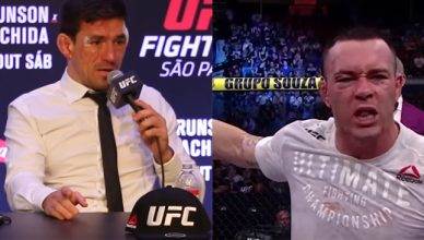 UFC welterweight Demian Maia reacts to the disparaging post-fight promo Colby Covington cut after their fight at UFC Fight Night 119 in Sao Paulo, Brazil.