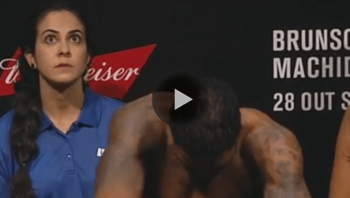 The woman who can't help but stare at all the male fighters when they strip down for their UFC weigh in was back for UFC Fight Night 119 weigh-in ceremony.