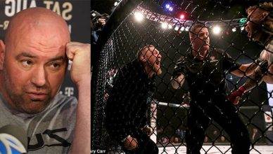 UFC President Dana White and Conor McGregor invading the Bellator cage in Dublin.