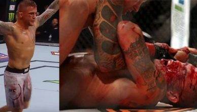 Dustin Poirere and a bloody Anthony Pettis at UFC Fight Night 120.