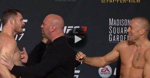 UFC President Dana White had to keep middleweight champion Michael Bisping way far apart all while GSP was roaring in laughter at him.