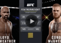 Conor McGregor vs. Floyd Mayweather in the UFC"s octagon.