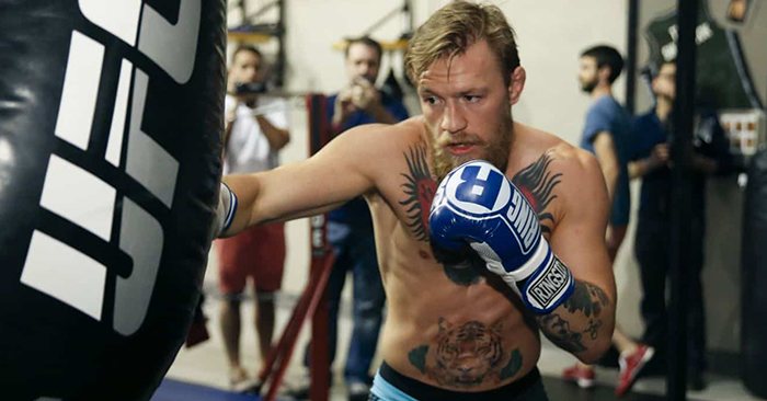 UFC lightweight champion Conor McGregor doing his boxing workout.