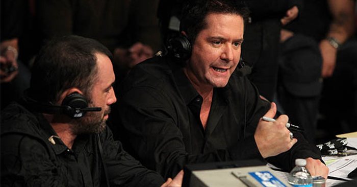Joe Rogan at cage side with his old broadcast partner, Mike Goldberg.