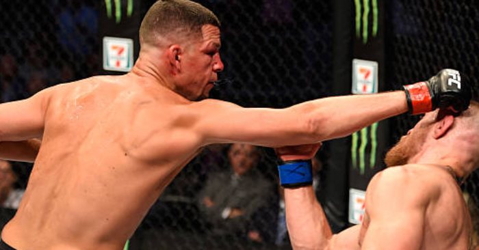 Nate Diaz landing on Conor McGregor.